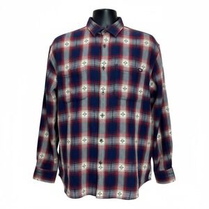 NWT Vans Men's XL Elmbrook Blue and‎ Red Long Sleeve Button Up Shirt Loose Fit